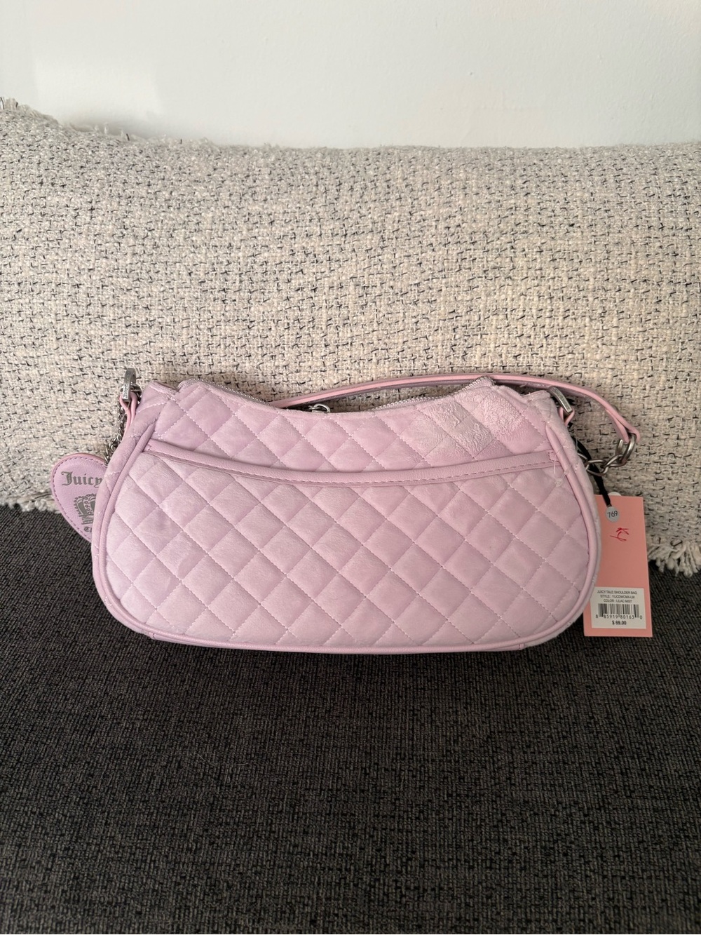 Juicy Couture Light Pink Quilted Shoulder Bag with Heart & Key Charms - Picture 2 of 2